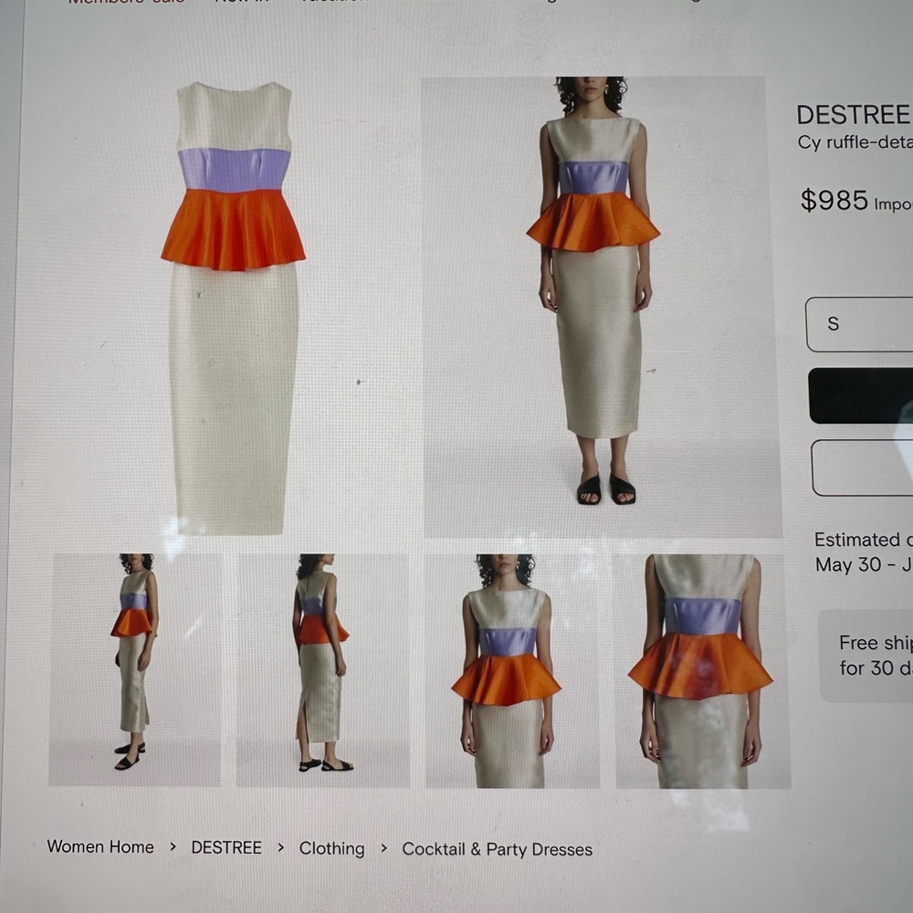 Destree Cream and Orange Peplum Ruffled Midi Cocktail Dress. Style name: Cy - Picture 6 of 6